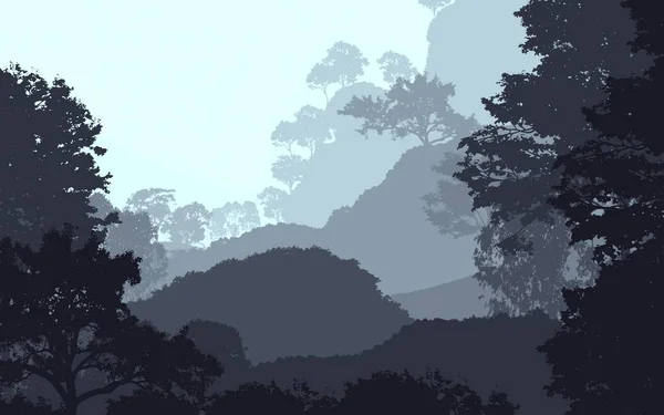 Abstraktní Silueta Mlhavým Zalesněného Lesa — Stock fotografie