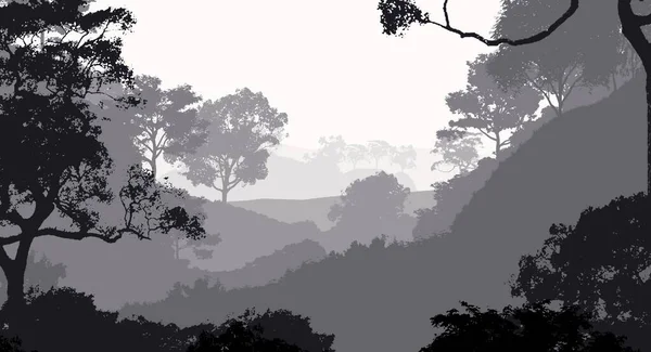 Sisli Tepeler Ormanlık Soyut Siluetli Arka Plan — Stok fotoğraf