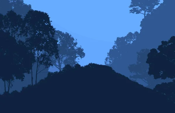 抽象剪影背景与雾山和林地 — 图库照片