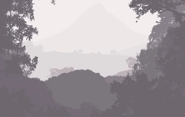 Abstrakte Silhouette Mit Nebligen Hügeln Und Wäldern — Stockfoto