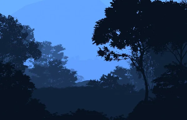 Abstrato Silhueta Fundo Com Nevoeiro Colinas Bosques — Fotografia de Stock