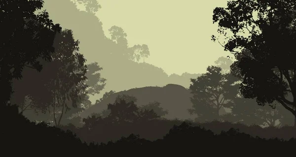 Streszczenie Sylwetki Tle Mgliste Wzgórza Lasy — Zdjęcie stockowe