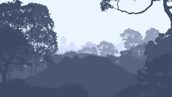 抽象剪影背景与雾山和林地 — 图库照片