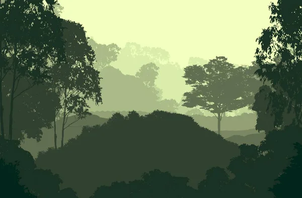 Sisli Tepeler Ormanlık Soyut Siluetli Arka Plan — Stok fotoğraf