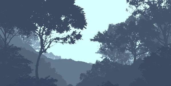 Abstracte Afgetekend Achtergrond Met Mistige Heuvels Bos — Stockfoto