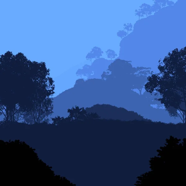 Abstracte Afgetekend Achtergrond Met Mistige Heuvels Bos — Stockfoto