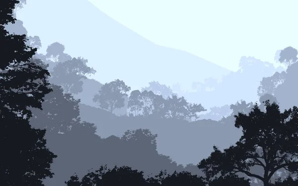 Abstract Silhouetted Background Foggy Hills Trees — Stock Photo, Image