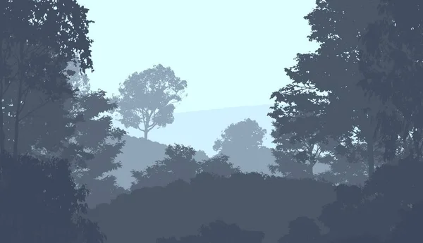 Абстрактний Силуетний Фон Туманними Пагорбами Деревами — стокове фото