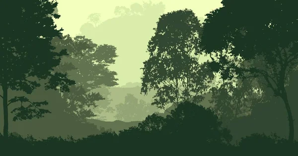 Abstrato Silhueta Fundo Com Nevoeiro Colinas Árvores — Fotografia de Stock