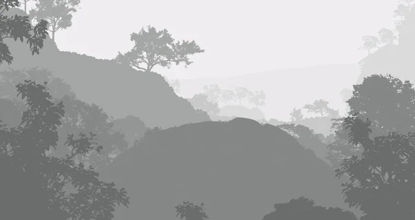 Абстрактный Силуэт Фона Туманными Холмами Деревьями — стоковое фото