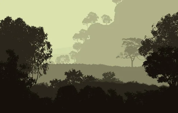 Абстрактные Силуэты Туманных Холмов Деревьев — стоковое фото