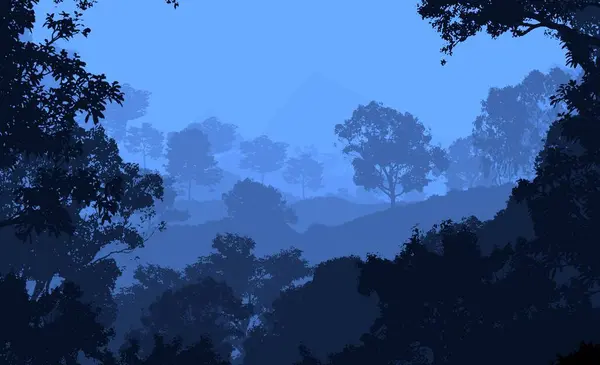Абстрактні Силуети Туманних Пагорбів Дерев — стокове фото
