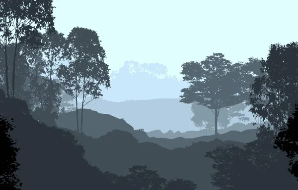Sisli Tepeler Ağaçların Soyut Siluetleri — Stok fotoğraf