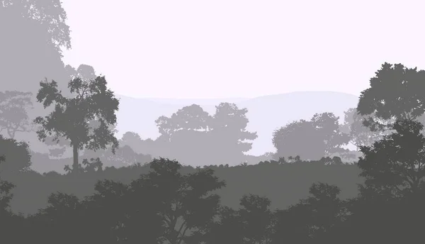 Abstracte Silhouetten Van Mistige Heuvels Bomen — Stockfoto