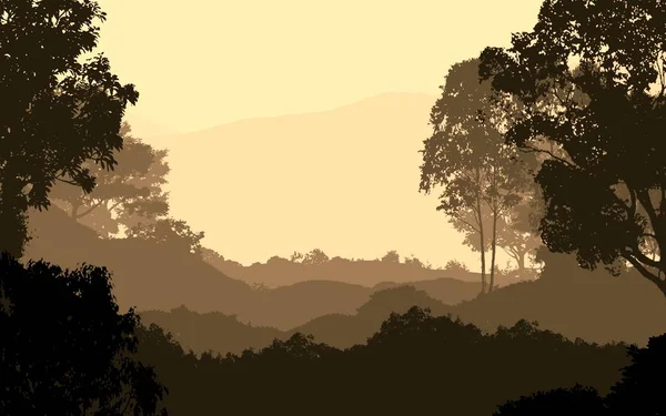 Abstract Silhouettes Misty Hills Trees — Stock Photo, Image