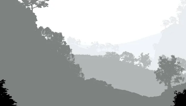 abstract landscape of misty mountains and woods