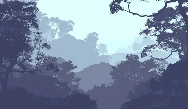 霧の山と森の抽象的な風景 — ストック写真