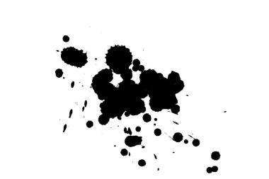 2d illüstrasyon. Siyah mürekkep sıçramaları. Parlak malzeme üzerine boya sıçradı. siyah ve beyaz nokta. Beyaz kağıt üzerine suluboya. Sanatsal sıçrama.