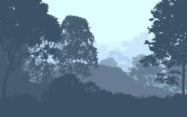 Sisli Dağlar Orman Ağaçları Siluetleri Soyut Manzara — Stok fotoğraf