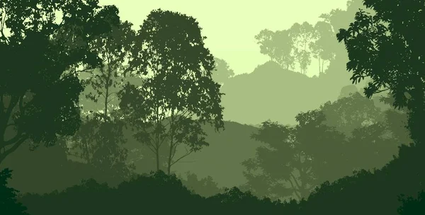 Abstract Landschap Van Mistige Bergen Bos Bomen Silhouetten — Stockfoto