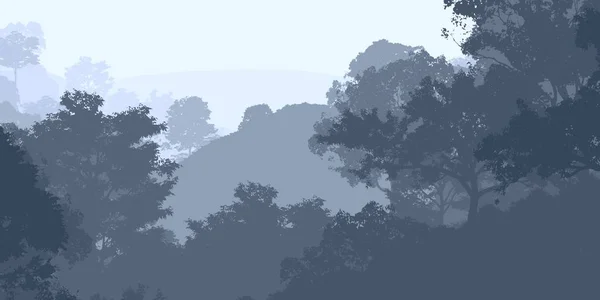 Abstrakte Landschaft Mit Nebligen Bergen Und Waldsilhouetten — Stockfoto