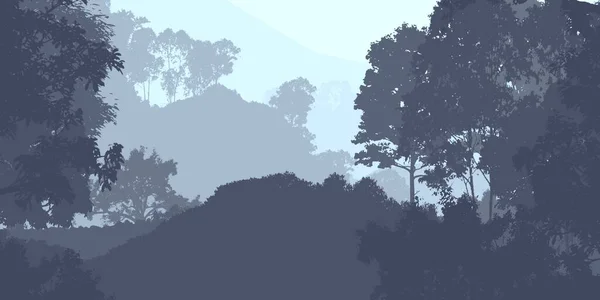 Абстрактный Пейзаж Туманных Гор Силуэтов Лесных Деревьев — стоковое фото