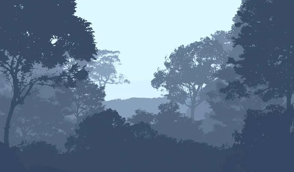 Абстрактний Пейзаж Туманних Гір Силует Лісових Дерев — стокове фото