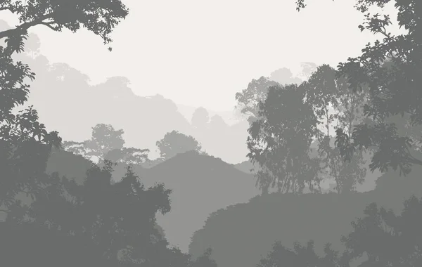 Abstract Silhouettes Misty Hills Trees — Stock Photo, Image