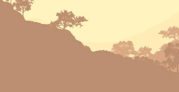 Abstract Silhouettes Misty Hills Trees — Stock Photo, Image