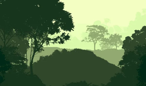 霧の丘や木々の抽象的なシルエット — ストック写真