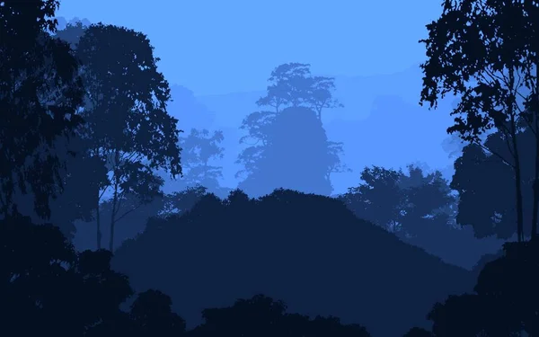 Abstrakte Silhouetten Nebliger Hügel Und Bäume — Stockfoto