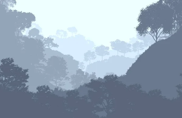 薄雾山和树木的抽象剪影 — 图库照片