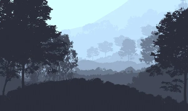Abstrakta Berg Silhuetter Med Dimmiga Skogsträd — Stockfoto