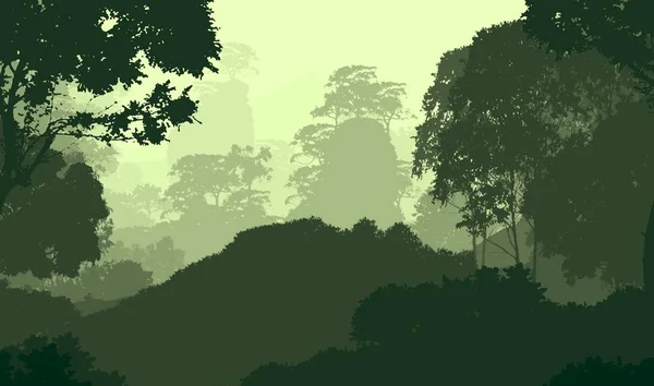 Abstraktní Horské Siluety Zamlženým Lesním Stromovím — Stock fotografie