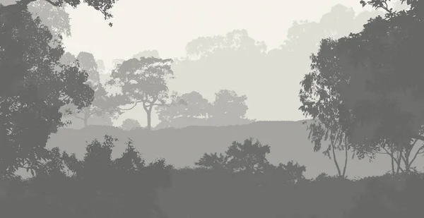 Abstrakte Bergsilhouetten Mit Nebligen Waldbäumen — Stockfoto