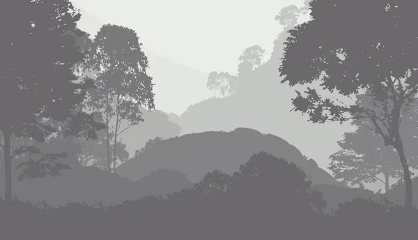 Abstrakta Berg Silhuetter Med Dimmiga Skogsträd — Stockfoto