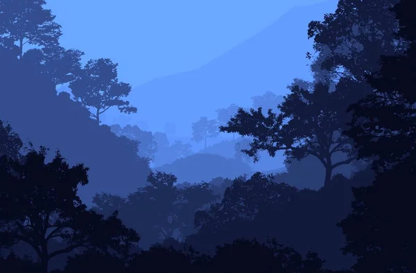 Абстрактні Гірські Силуети Туманними Лісовими Деревами — стокове фото