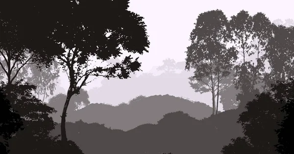 Abstract Mountains Silhouettes Misty Woodland Trees — Stock Photo, Image