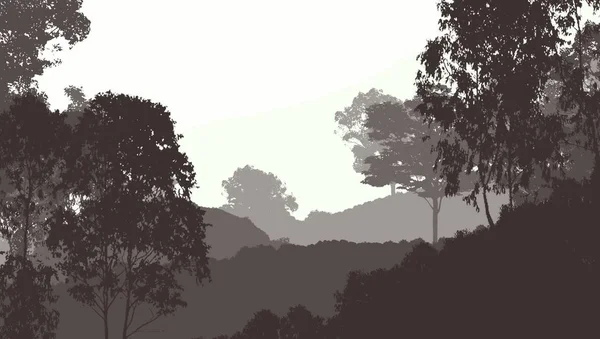 Абстрактні Гірські Силуети Туманними Лісовими Деревами — стокове фото