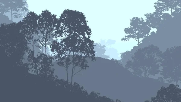 Sisli Orman Ağaçları Ile Soyut Dağlar Siluetleri — Stok fotoğraf