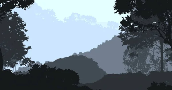 Abstract Silhouettes Misty Hills Trees — Stock Photo, Image