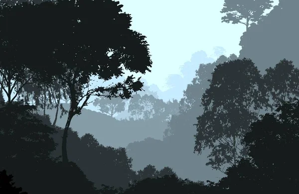 Sisli Tepeler Ağaçların Soyut Siluetleri — Stok fotoğraf