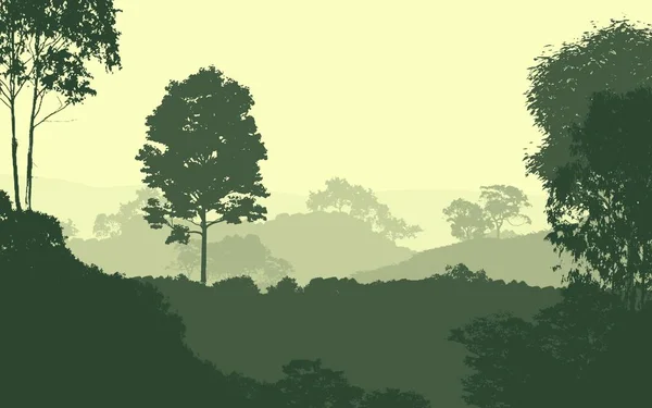 Abstract Silhouettes Misty Hills Trees — Stock Photo, Image