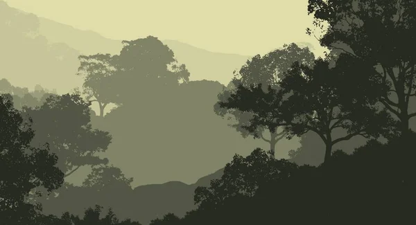 Abstraktní Siluety Mlžných Kopců Stromů — Stock fotografie