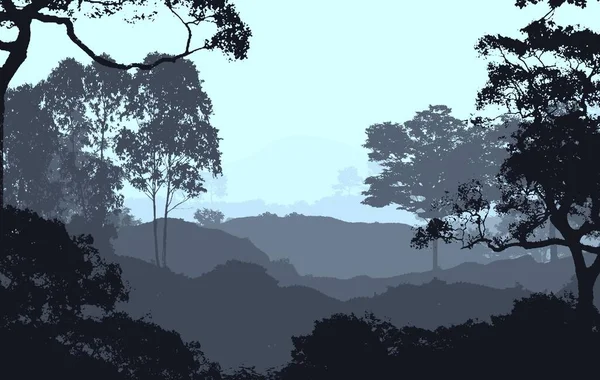 Abstract Silhouettes Misty Hills Trees — Stock Photo, Image