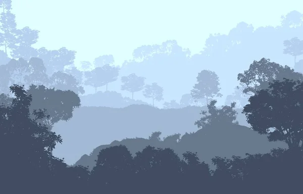 Abstracte Silhouetten Van Mistige Heuvels Bomen — Stockfoto