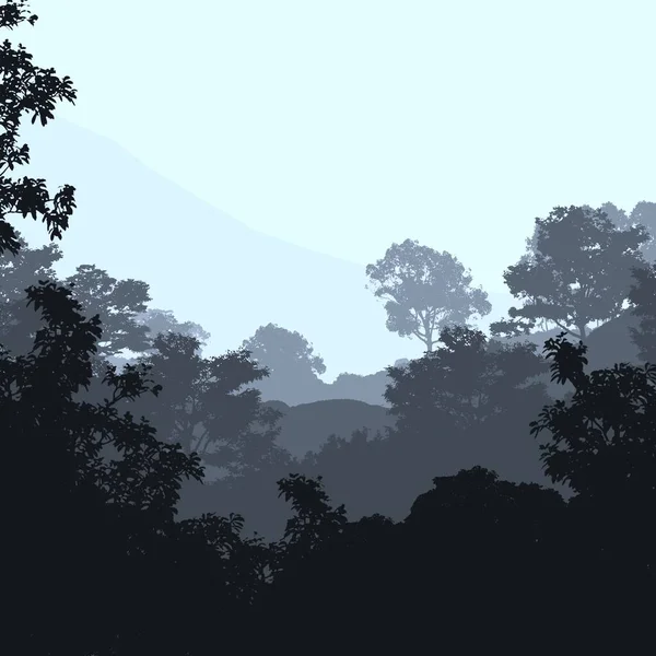 Abstract Silhouettes Misty Hills Trees — Stock Photo, Image