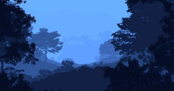 霧の丘や木々の抽象的なシルエット — ストック写真