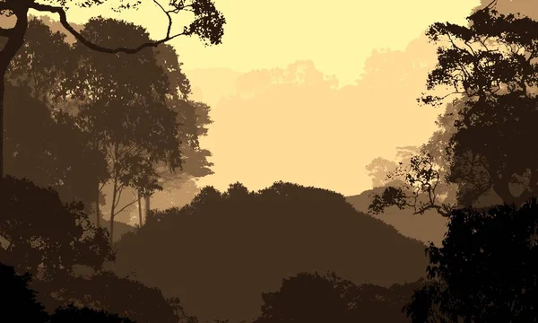 Абстрактные Силуэты Холмов Деревьев Тумане — стоковое фото