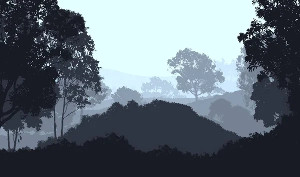 Abstrakcyjnych Sylwetek Wzgórz Drzew Mgle — Zdjęcie stockowe